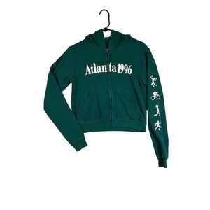 Vtg Atlanta 1996 Olympic Women's  Small Hoodie Heritage Green Sweatshirt Crop